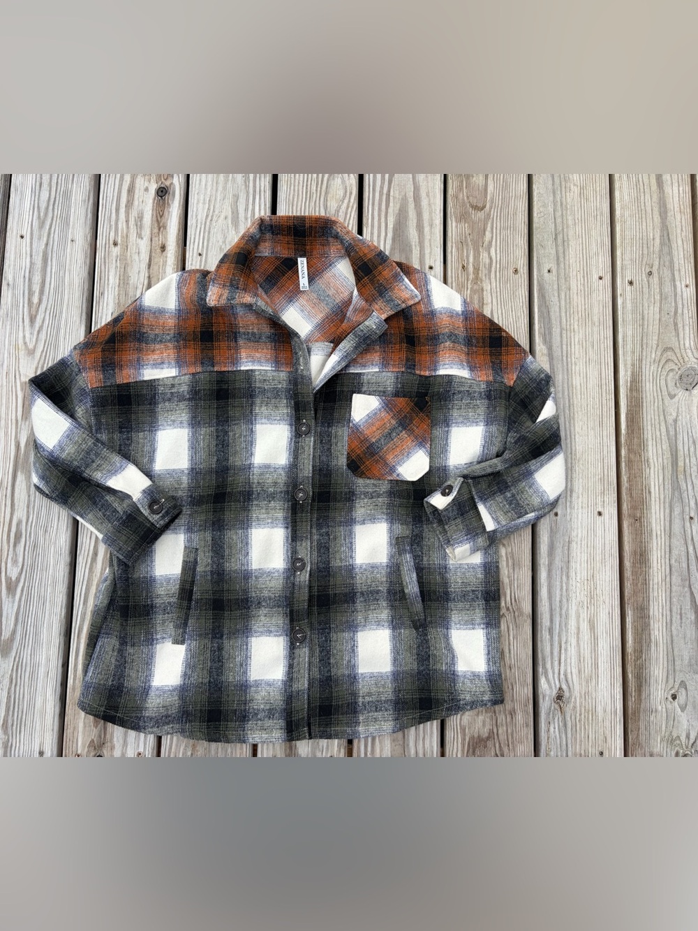 ZENANA Flannel Shacket Women Large Multi Plaid Long Sleeve Collared Button Front